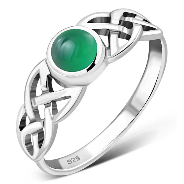 Green Agate Stone Ring - Sterling Silver