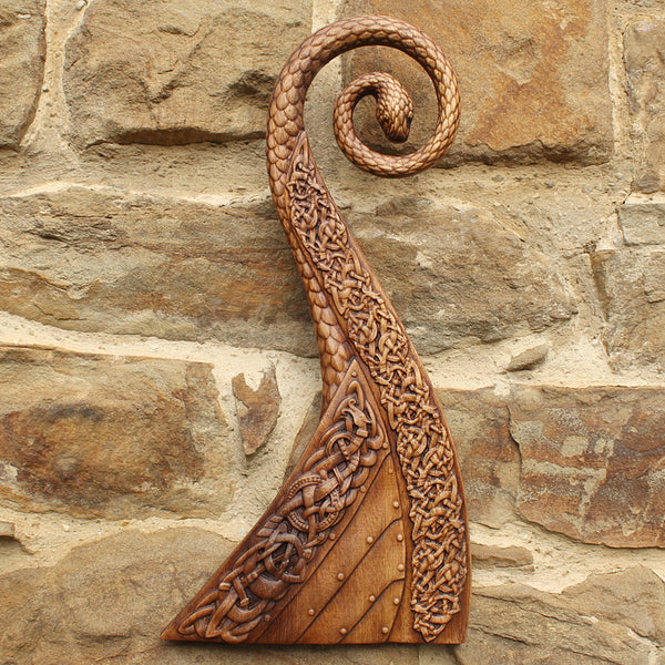 Carved Wood Serpent Viking Ship