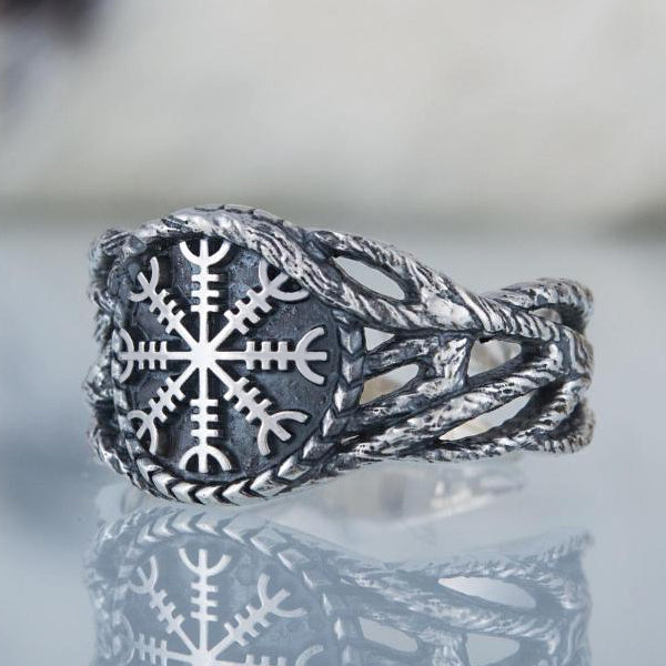 Helm of Awe and Vines Ring - Sterling Silver