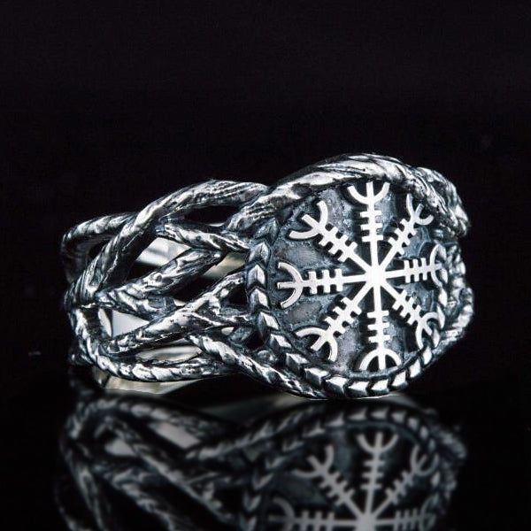 Helm of Awe and Vines Ring - Sterling Silver