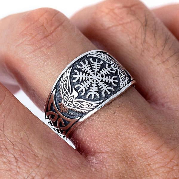 Helm of Awe and Ravens Ring - Sterling Silver