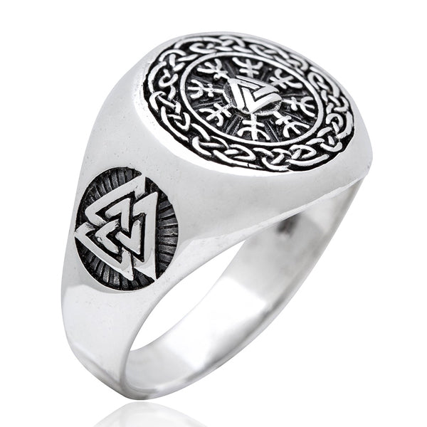 Helm of Awe Ring - 925 Sterling Silver | Aegishjalmur Valknut Rings ...