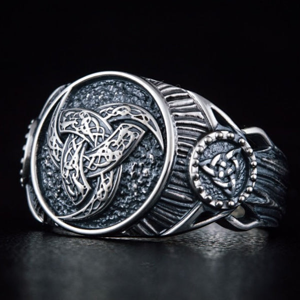 Horns of Odin and Triquetra Ring - Sterling Silver or Gold