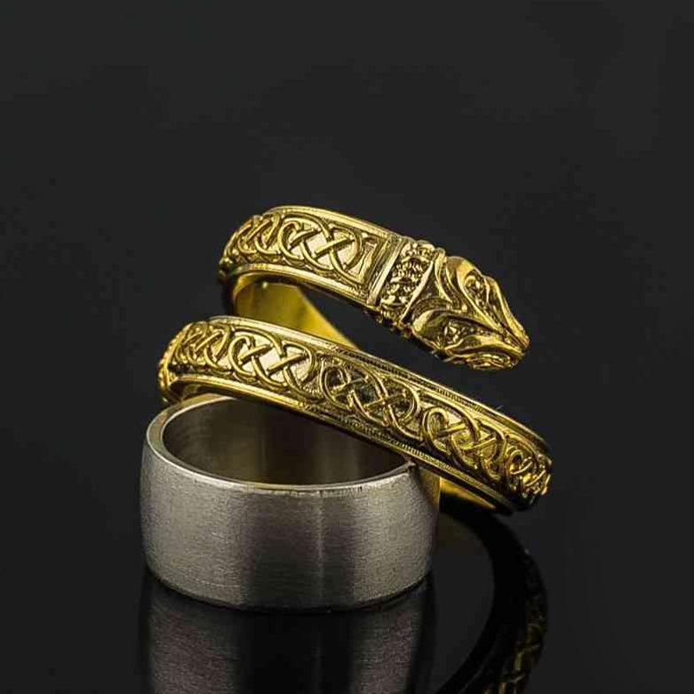 Jormungandr and Runes Ring - Sterling Silver or Gold