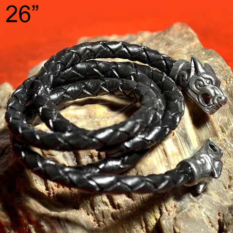 
  
	
    
	
    Leather with Pewter Wolf Heads