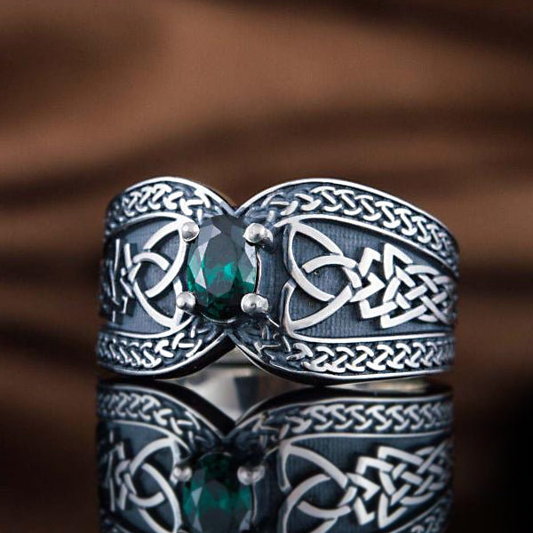 Norse Knots and Gem Ring - Sterling Silver
