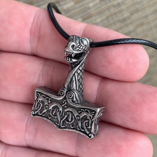 Oseberg Mjolnir - Pewter Pendant | Dragon Wolf Thor's Hammer Oseberg Mjolnir - Pewter Pendant | Dragon Wolf Thor's Hammer
