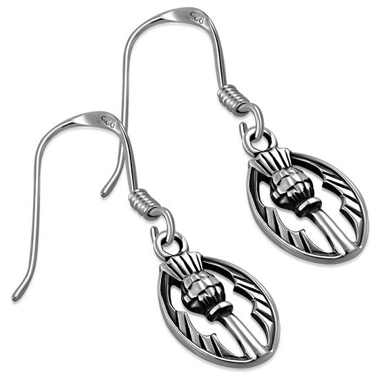 Oval Thistle Earrings - Sterling Silver