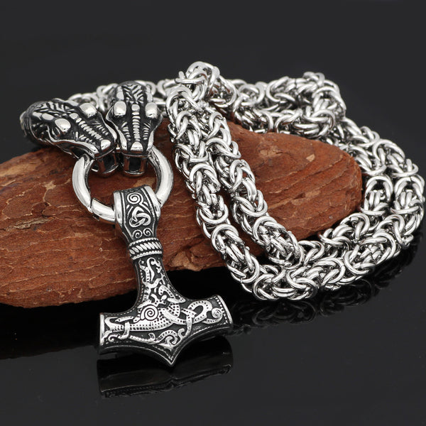Norse Dragons - Kings Chain & Mjolnir - Stainless Steel