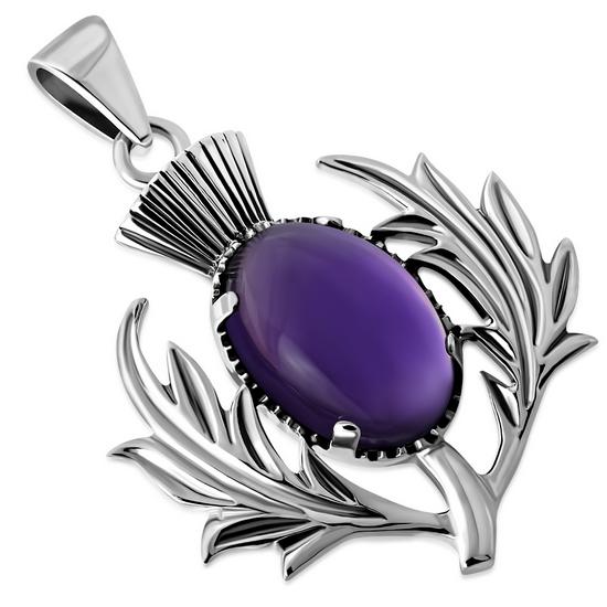 Purple Scottish Thistle Pendant - Sterling Silver
