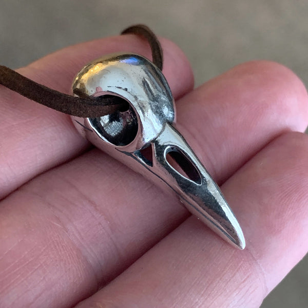 Raven Skull Necklace - Sterling Silver