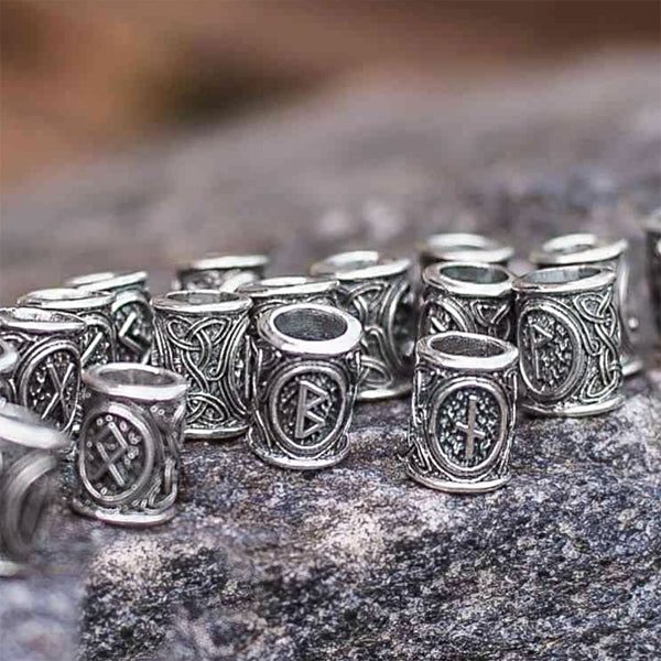 Blue Rune Bead Individual Rune Beads - 925 Sterling Silver Elder Futhark Beard / Hair ...