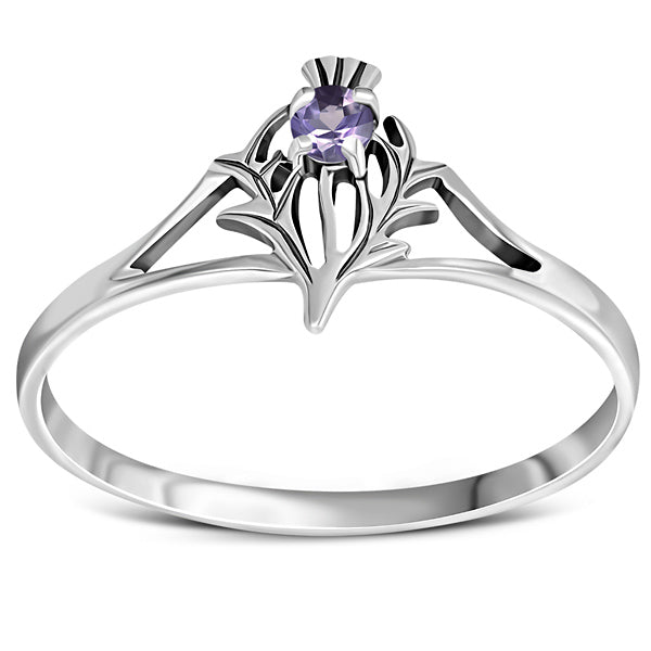 Scottish Thistle Amethyst Ring - Sterling Silver