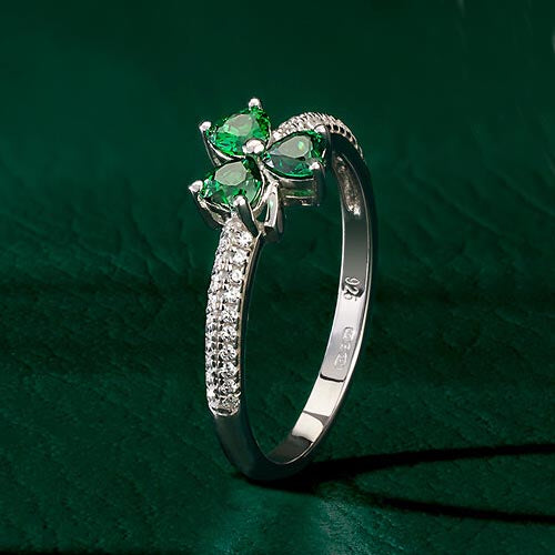 Sterling Silver Four Leaf Clover Ring - Green Shamrock St. Patrick's Day Celtic Knot Ring For Women, Size 10