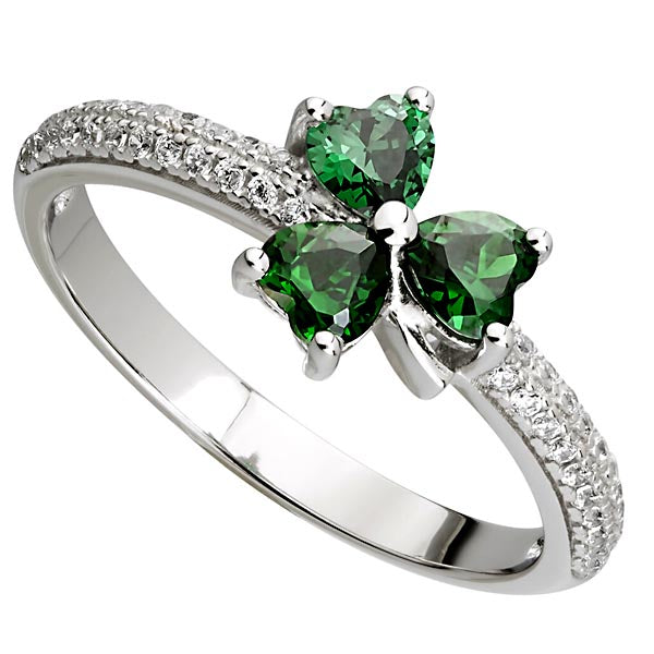 Sterling Silver Four Leaf Clover Ring - Green Shamrock St. Patrick's Day Celtic Knot Ring For Women, Size 10
