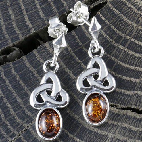 Triquetra Earrings - Silver and Amber
