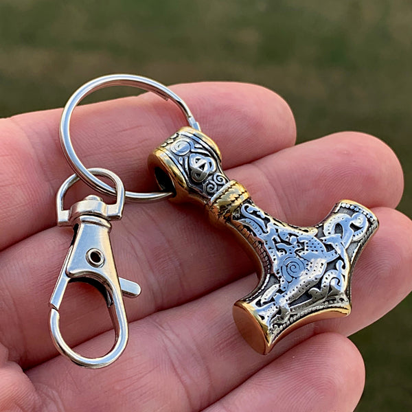 Silver and Gold Mjolnir Keychain