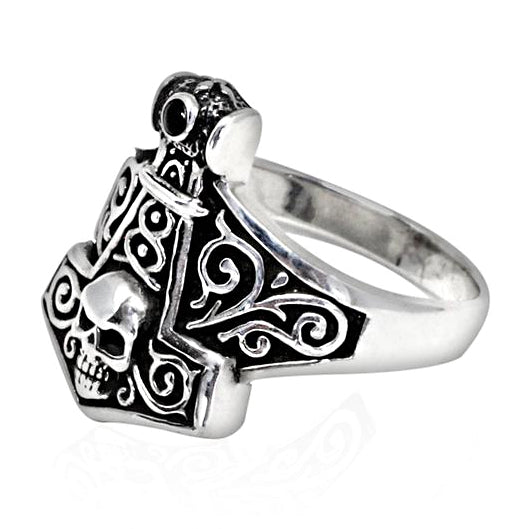 Skull Mjolnir Ring - Sterling Silver