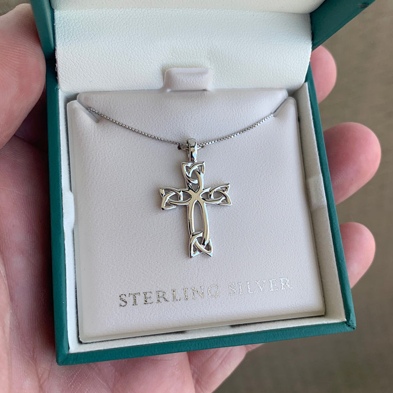 Sterling Silver Kingman Turquoise Celtic Cross Pendant Necklace 042TU -  Aurora Jet