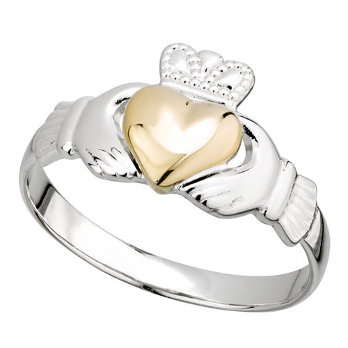 Sterling Silver Claddagh Ring w/ 10k Gold Heart