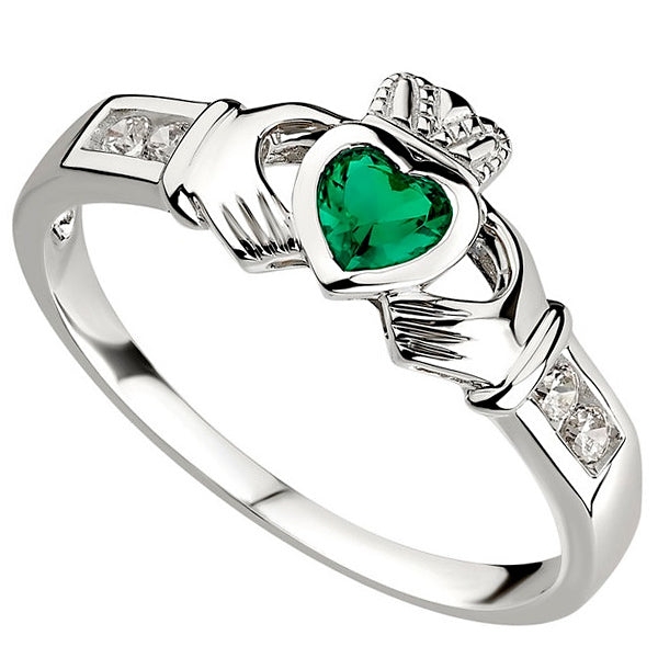 Sterling Silver Claddagh Ring w/ Emerald