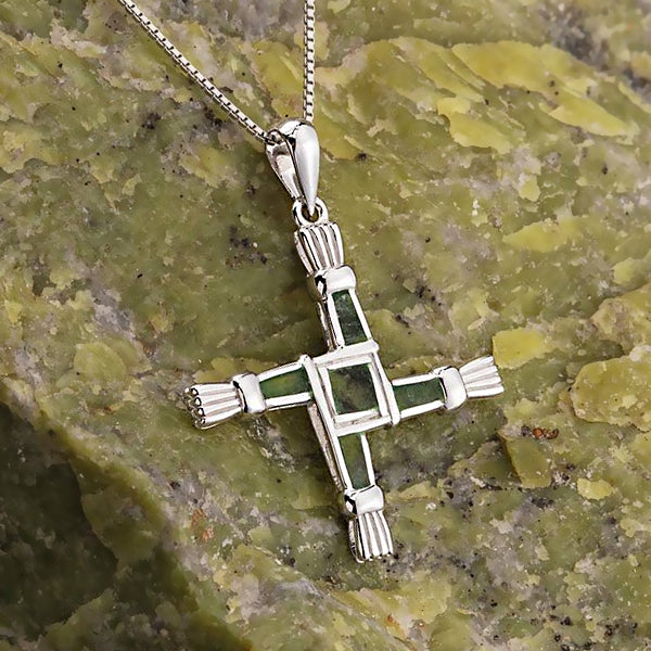 St. Brigid Cross Necklace - Silver & Marble