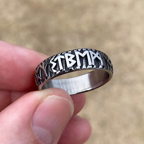 Textured Rune Ring - Stainless Steel