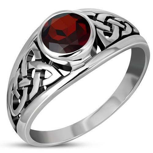 Triquetra and Garnet Ring - Sterling Silver