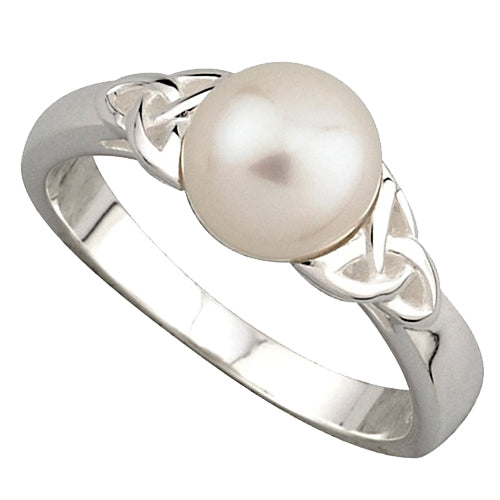 Triquetra and Pearl Ring - Sterling Silver