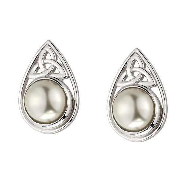 Triquetra and Pearl Stud Earrings - Sterling Silver