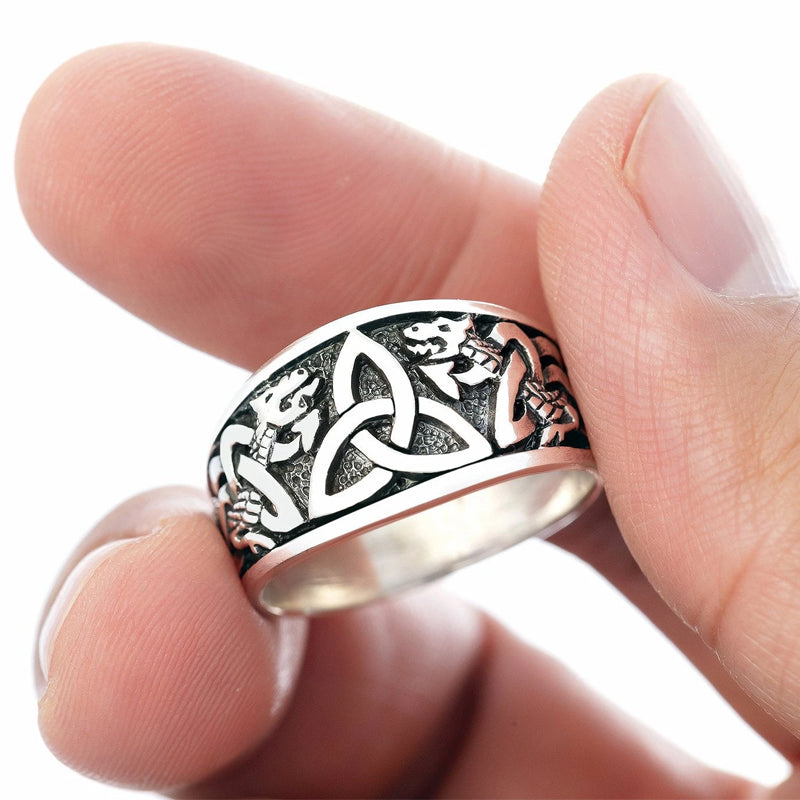 Triquetra and Serpents Ring - Sterling Silver