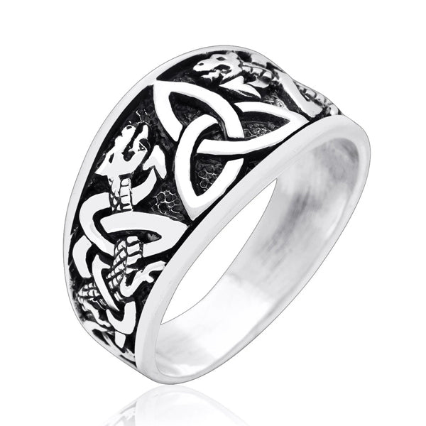 Triquetra and Serpents Ring - Sterling Silver