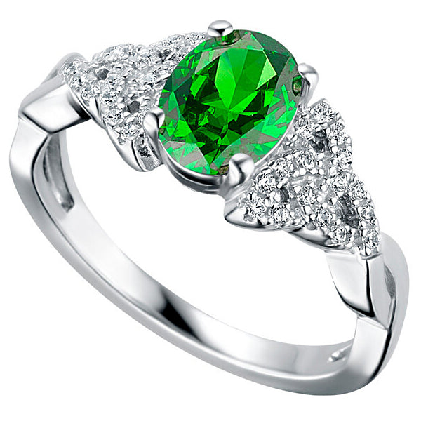 Triquetra Ring - Sterling Silver with Emerald