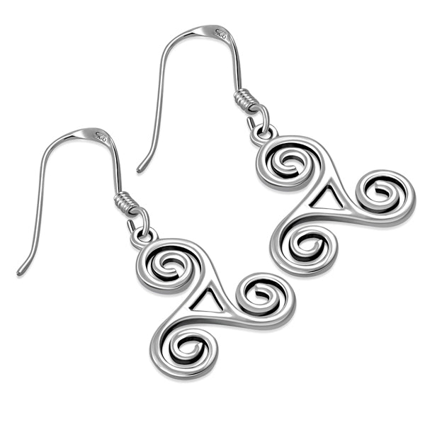Hanging Triskele Earrings - Sterling Silver