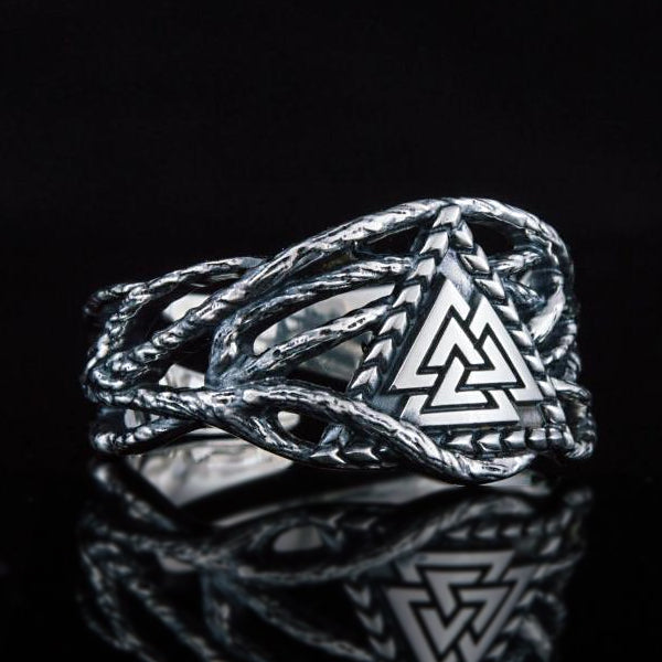 Valknut and Vines Ring - Sterling Silver or Gold