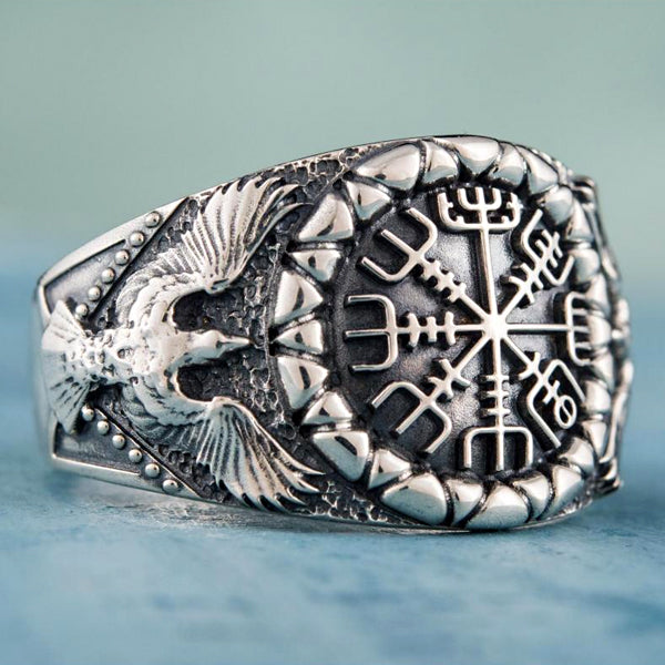 Vegvisir and Ravens Ring - Sterling Silver