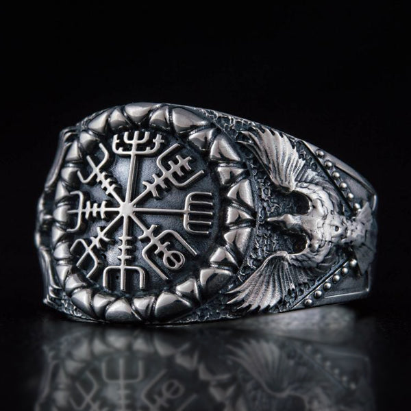 Vegvisir and Ravens Ring - Sterling Silver or Gold