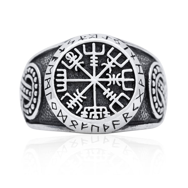 Vegvisir and Runes Ring - Sterling Silver