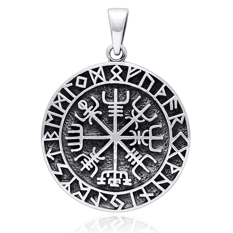 925 Sterling Silver Icelandic Wayfinder Pendant with Nordic Runes