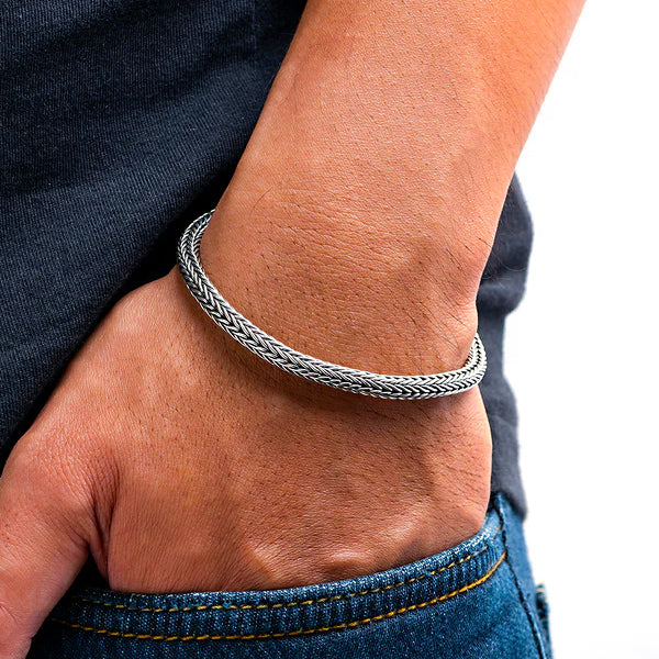 Product - 2573-(handmade-925-bali-silver-chain-bracelet -with-white-zirconia-7x5-mm---21-cm)