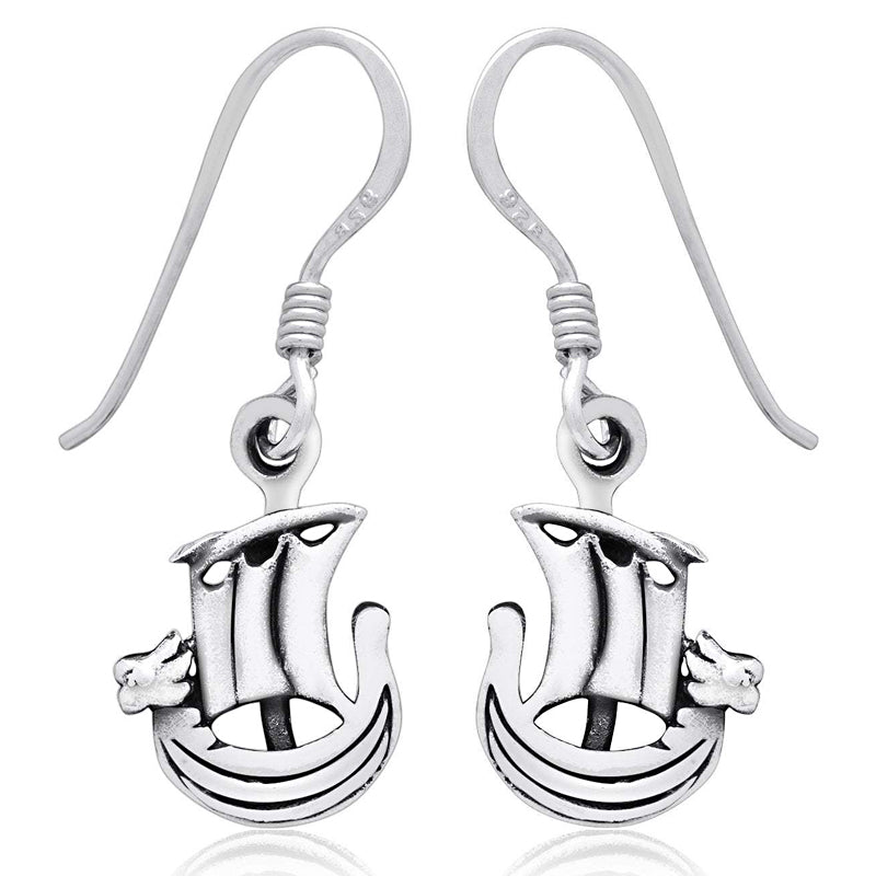 Viking Ship Earrings - Sterling Silver