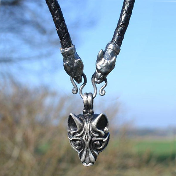 Viking Wolf Necklace - Leather Chain