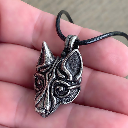 Viking Wolf - Leather Chain w/ Wolf Heads - Pewter