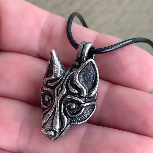 VIKING WOLF BRAIDED LEATHER BOLO, leather and pewter