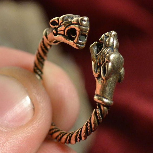 Wolf Head Ring - Bronze