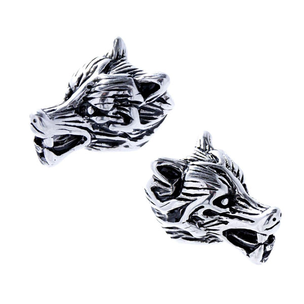 Small Wolf Head Bead - Sterling Silver