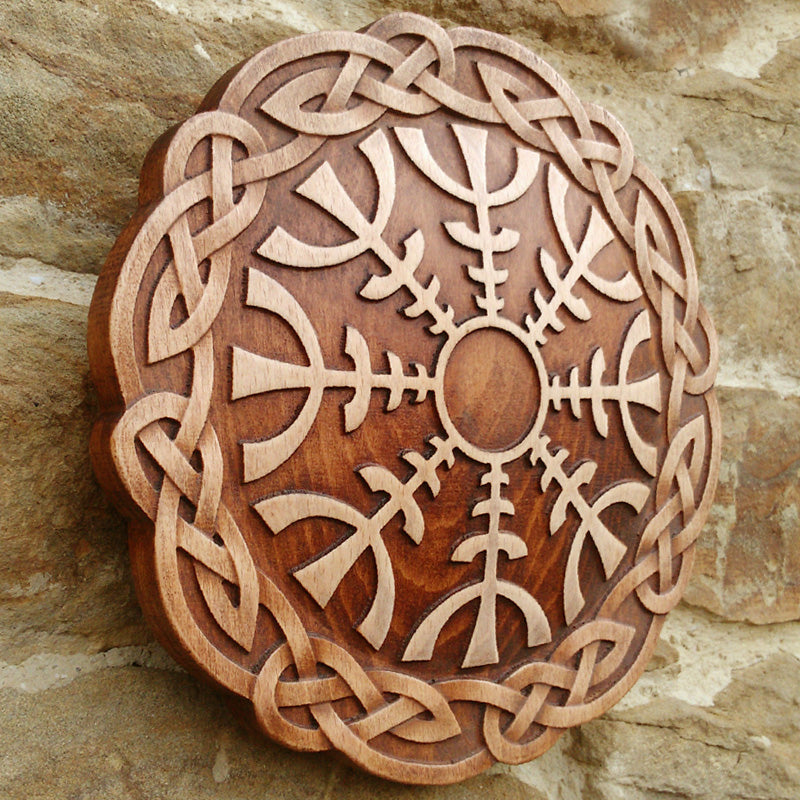 Carved Wood Helm of Awe Wall Hanging