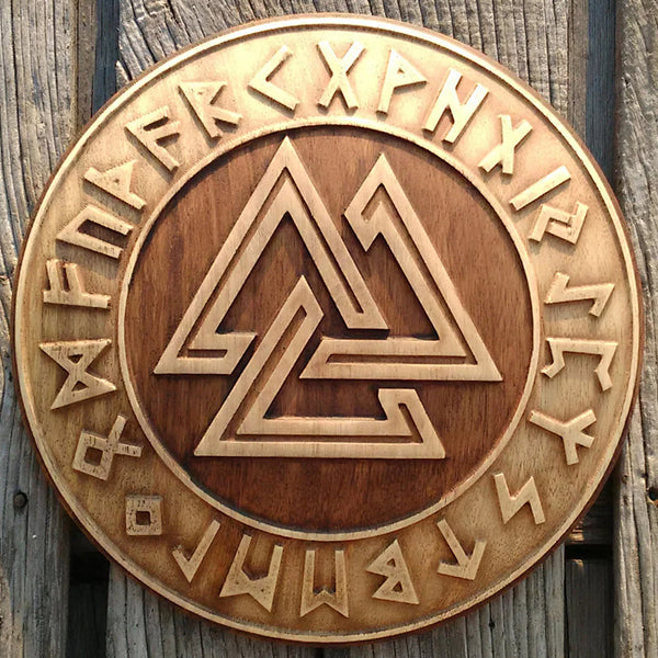 Carved Wood Valknut Wall Hanging
