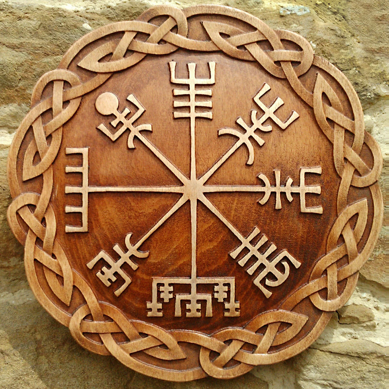Hand Carved Vegvisir Wall Hanging