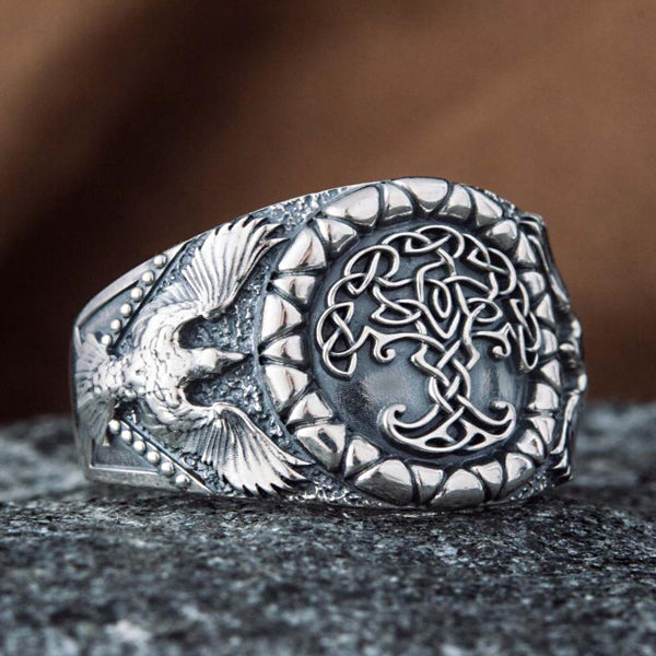 Yggdrasil and Ravens Ring - Sterling Silver or Gold